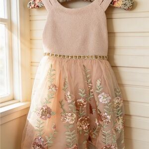 Sweet Heart Rose Peach Floral Dress with Gold Accents